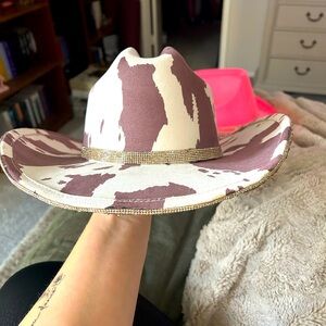 Rhinestone cow print cowgirl hat